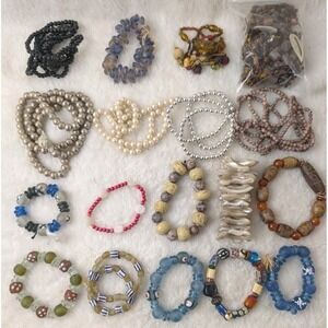 Mixed Bead Bracelet Lot 1.5‎ lbs | African Glass, Shell, Pearls, Craft Jewelry